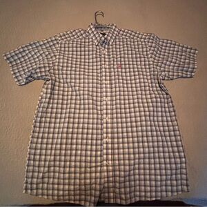 Ariat Pro Series XL Tall Short Sleeve Plaid Button Shirt Blue Check Mens